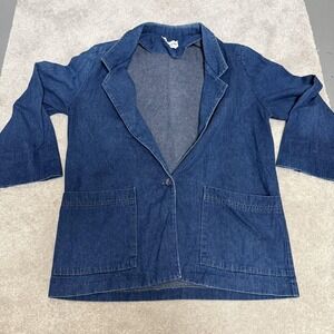Vintage Alfred Dunner Blazer Womens 12 Blue Denim Jacket Made USA Pockets